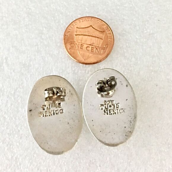 925 Sterling Silver Black Onyx Taxco Mexico Earrings Vintage Oval Pierced 1200 - Picture 4 of 8